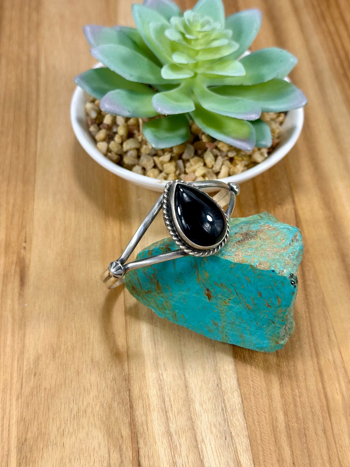 Black Onyx Teardrop Sterling Silver Cuff Bracelet