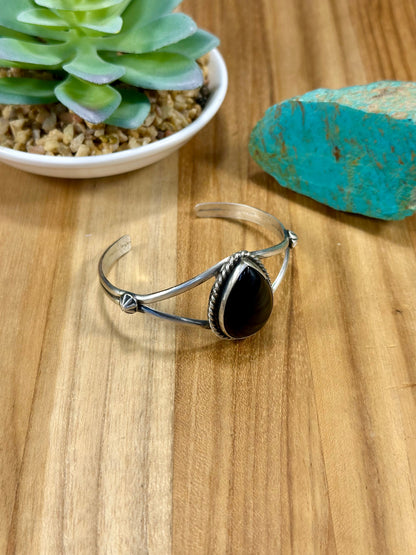 Black Onyx Teardrop Sterling Silver Cuff Bracelet