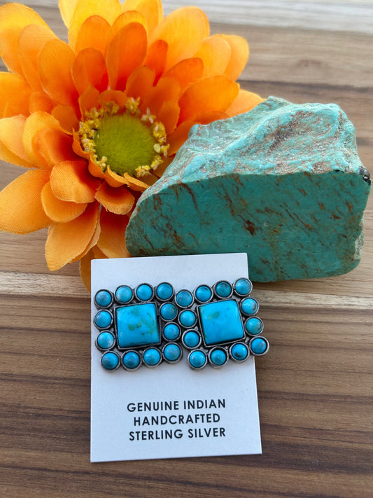 Kingman Turquoise cluster Square Studs