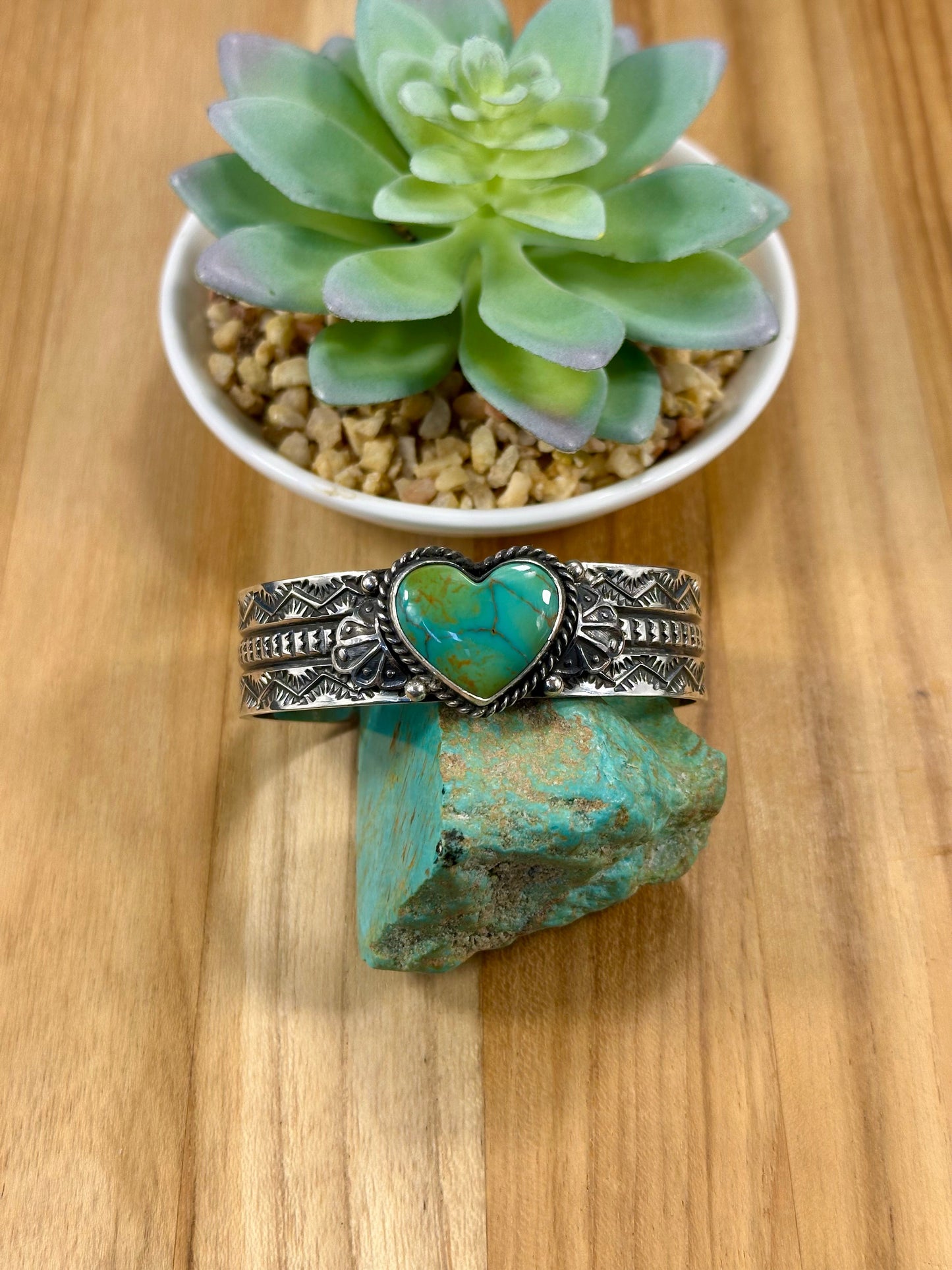 Kingman Turquoise Heart Sterling Silver Cuff Bracelet