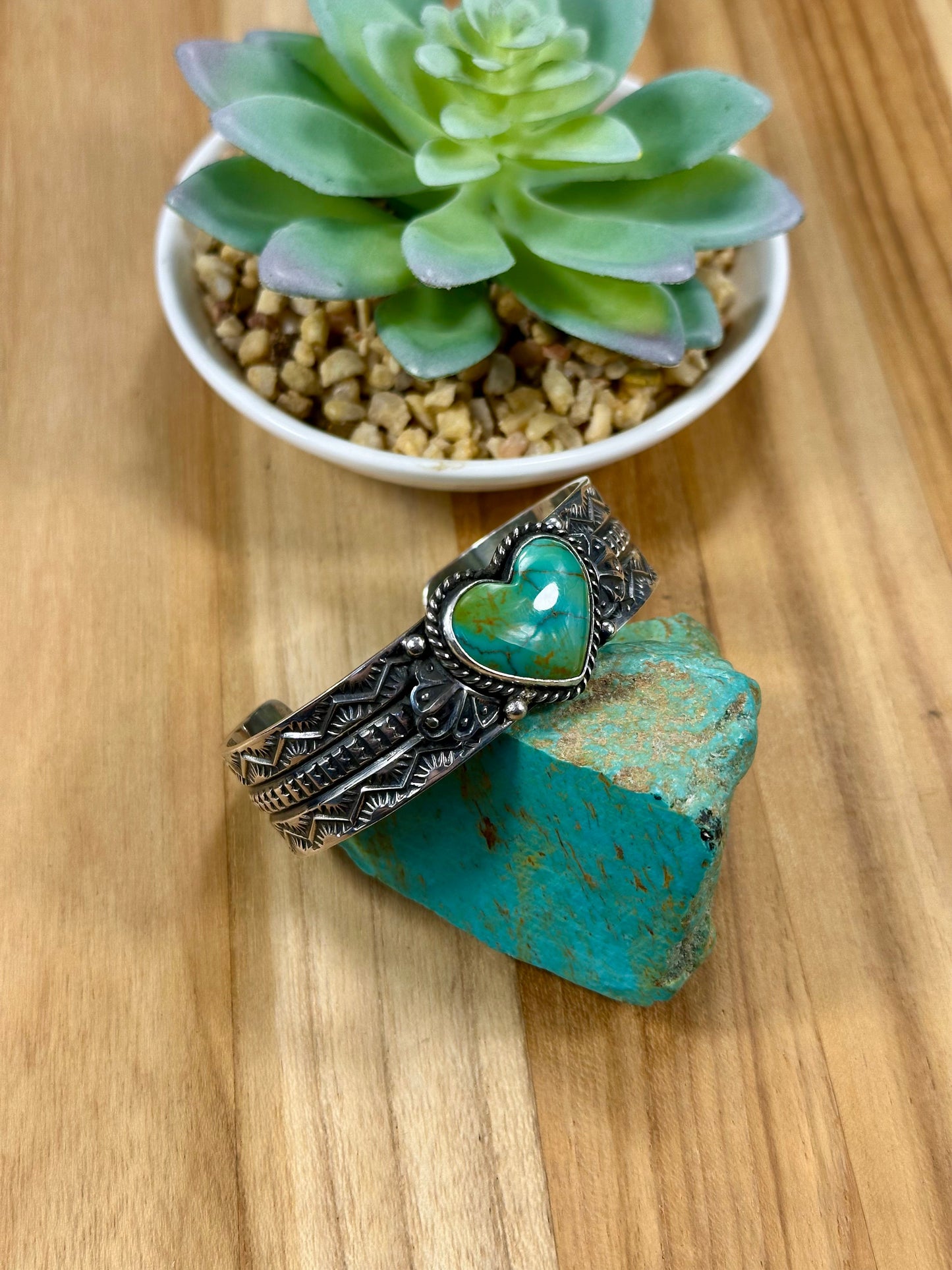 Kingman Turquoise Heart Sterling Silver Cuff Bracelet