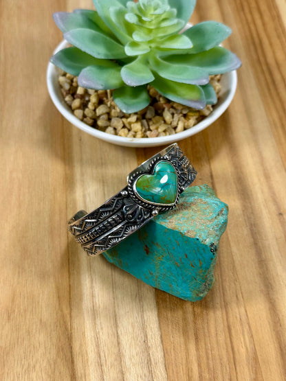 Kingman Turquoise Heart Sterling Silver Cuff Bracelet