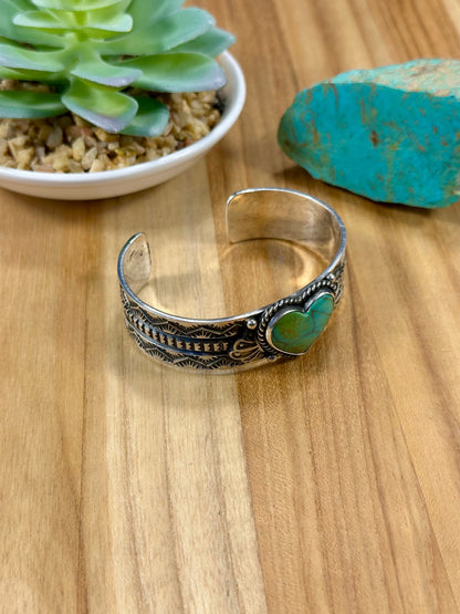 Kingman Turquoise Heart Sterling Silver Cuff Bracelet