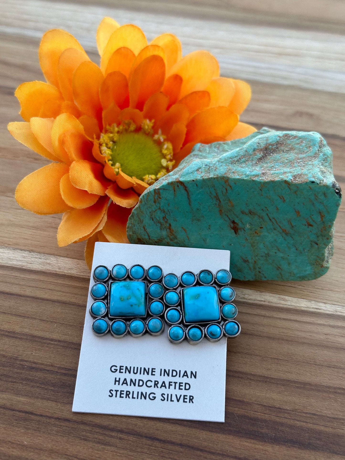 Kingman Turquoise cluster Square Studs