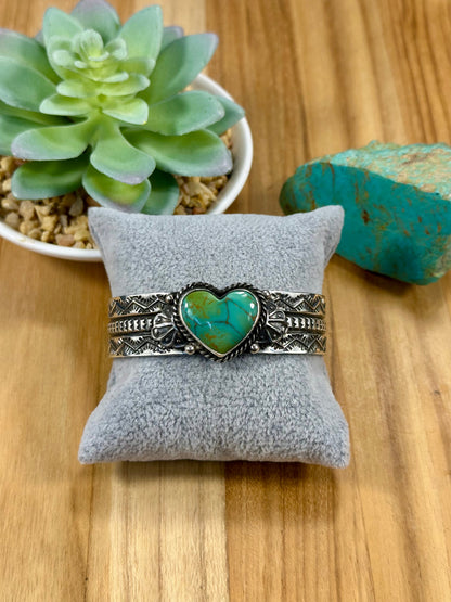 Kingman Turquoise Heart Sterling Silver Cuff Bracelet