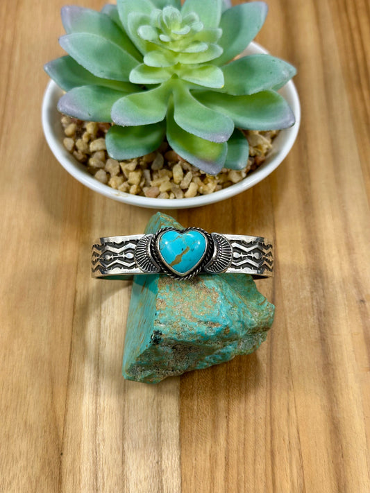 Kingman Turquoise Heart Sterling Silver Cuff Bracelet