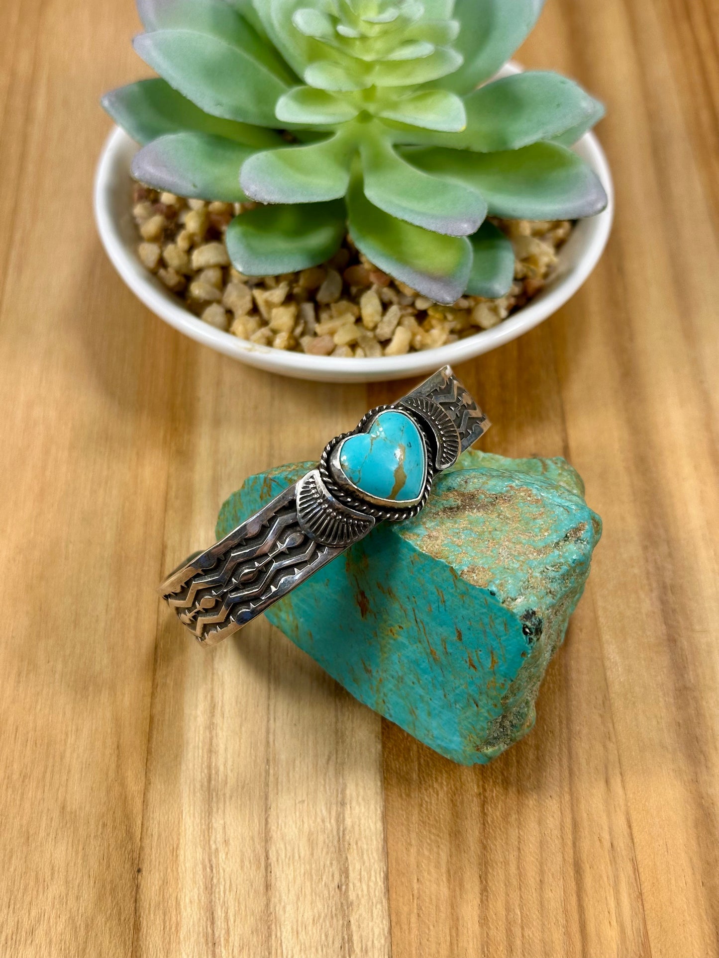 Kingman Turquoise Heart Sterling Silver Cuff Bracelet