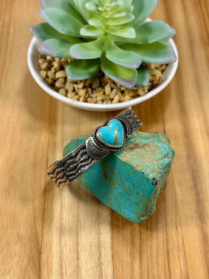 Kingman Turquoise Heart Sterling Silver Cuff Bracelet