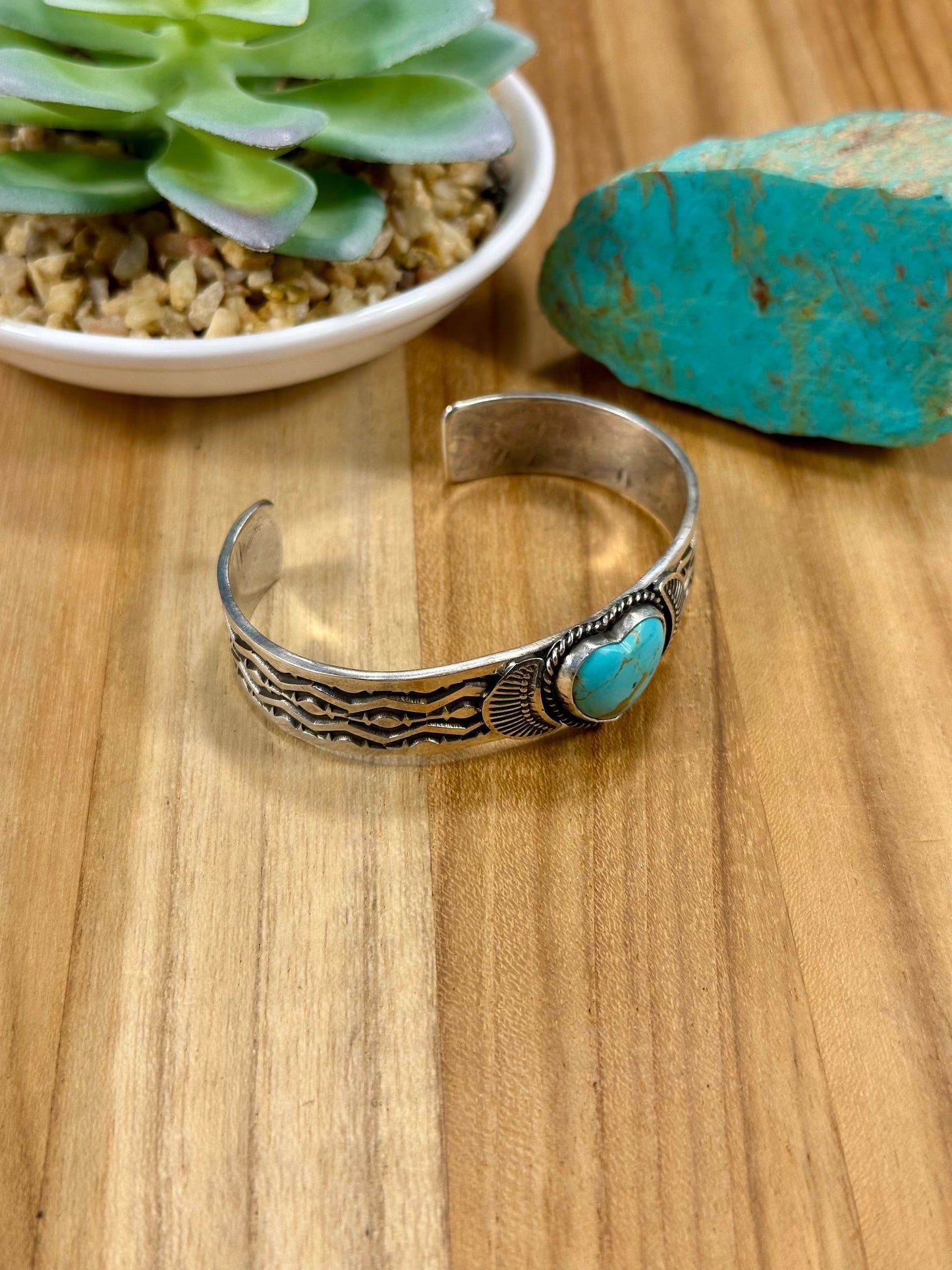 Kingman Turquoise Heart Sterling Silver Cuff Bracelet