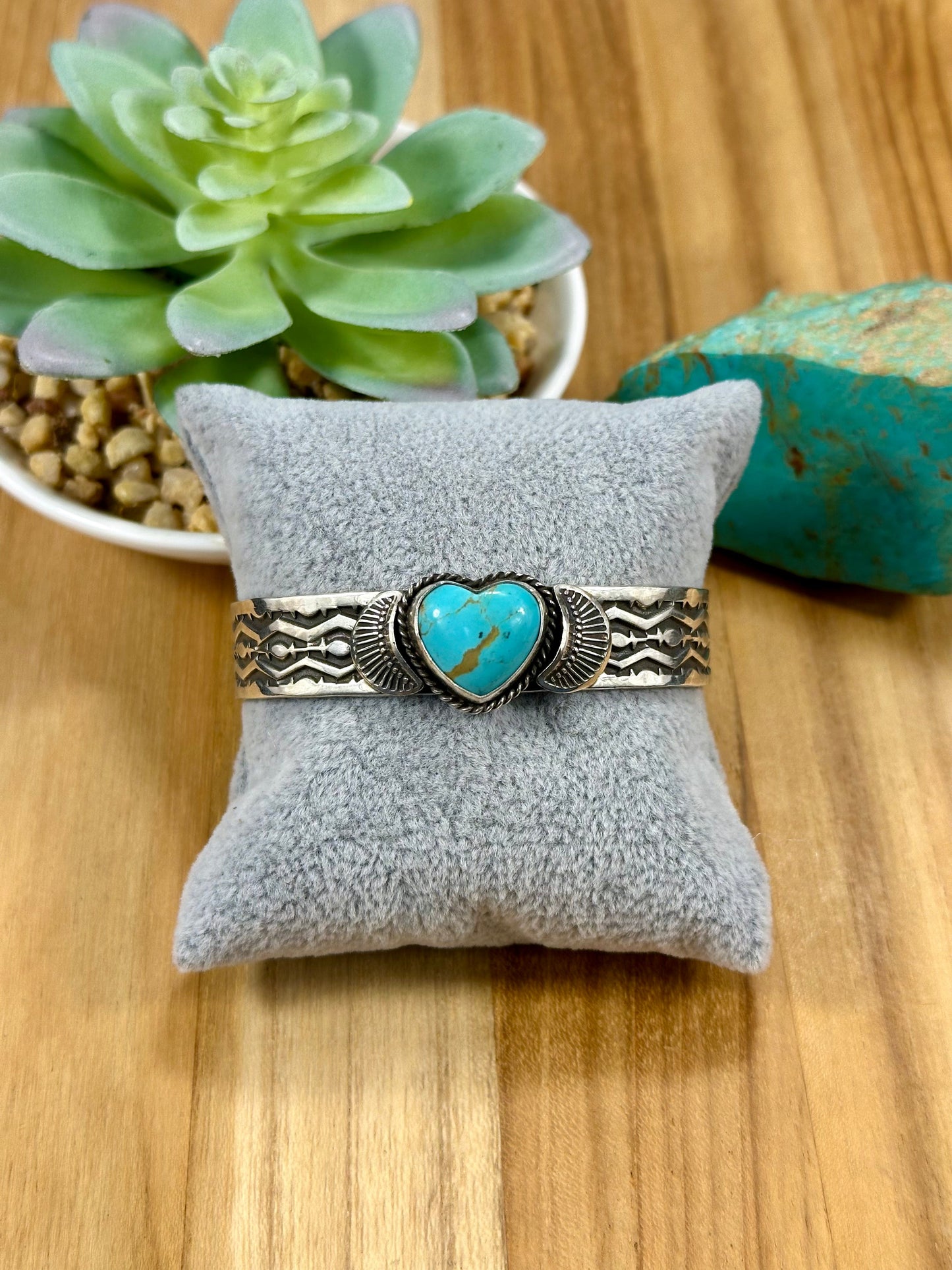 Kingman Turquoise Heart Sterling Silver Cuff Bracelet