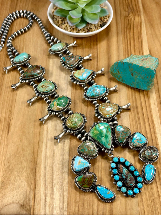 Royston Squash Blossom Sterling Silver Pearl Necklace