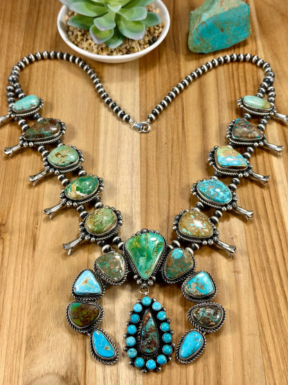 Royston Squash Blossom Sterling Silver Pearl Necklace