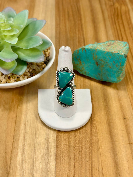 Kingman Turquoise 2 Stone Sterling Silver Ring