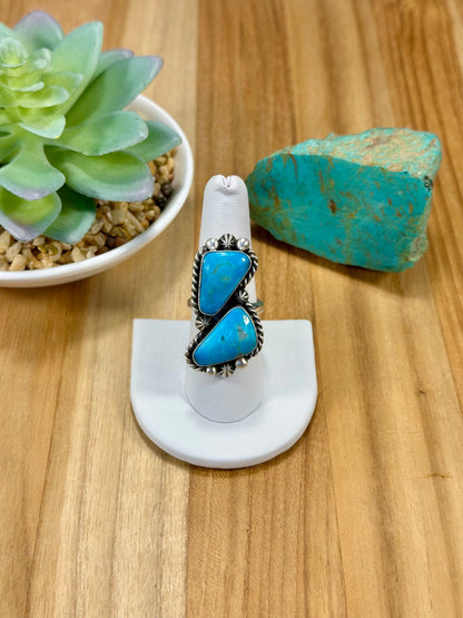 Kingman Turquoise 2 Stone Sterling Silver Ring