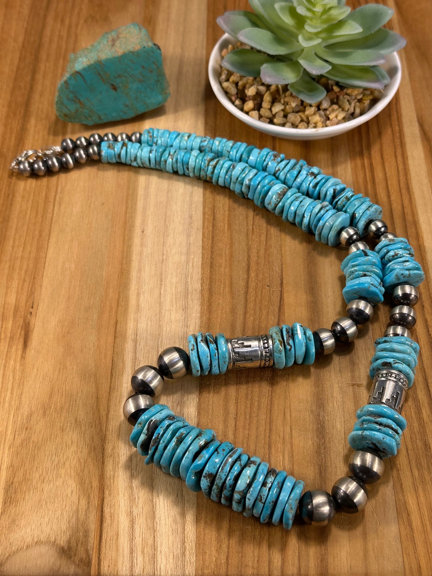 Kingman Turquoise Disc & Sterling Pearl Necklace