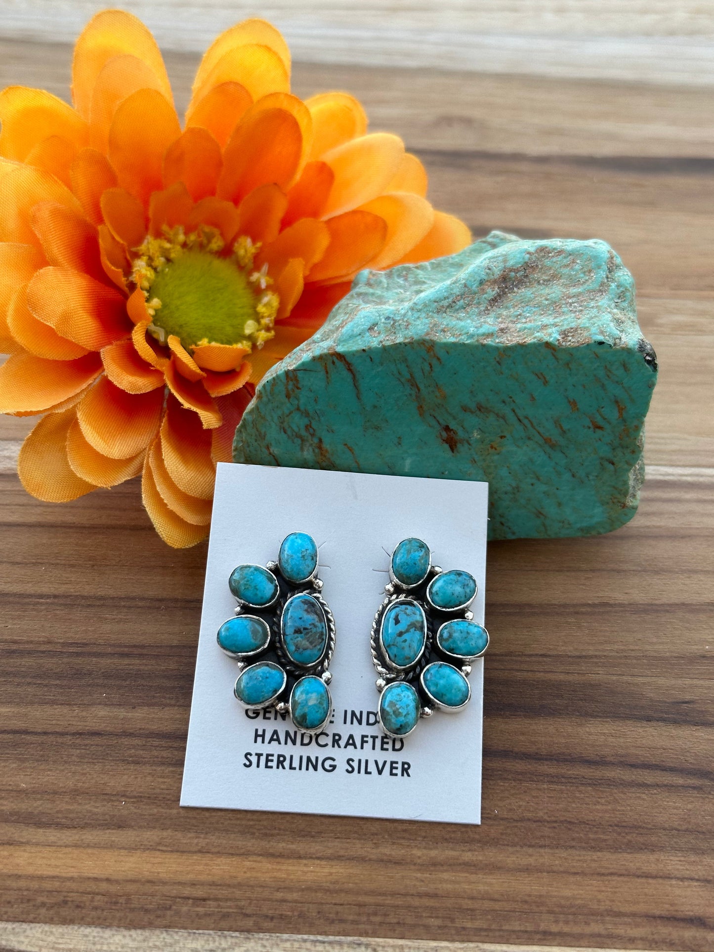 Kingman Turquoise Half Cluster Studs