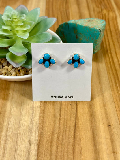 Kingman Turquoise Fan Sterling Silver Earrings