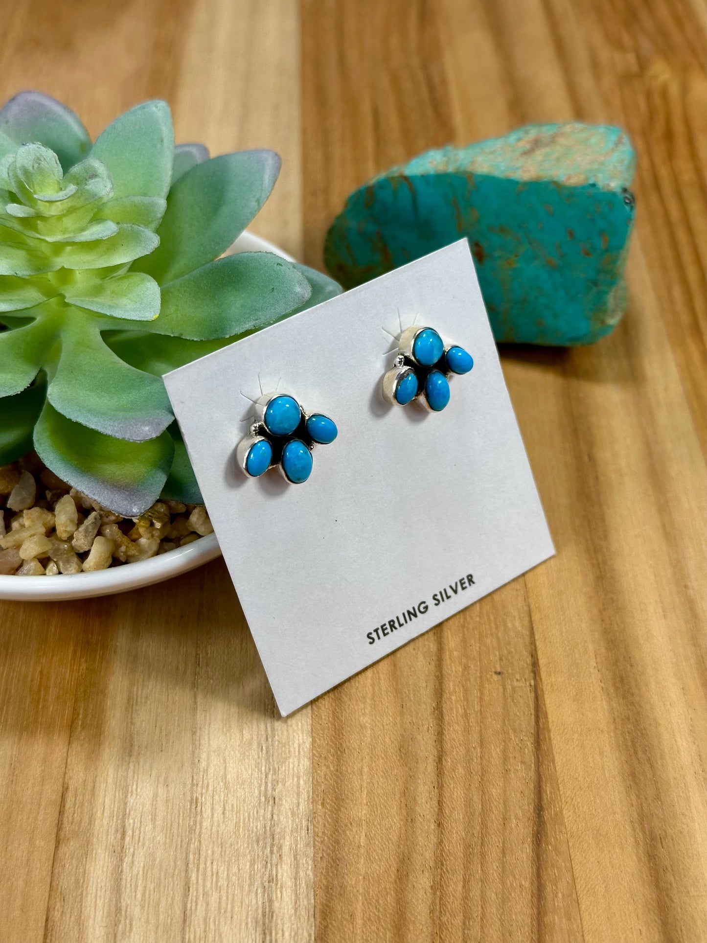 Kingman Turquoise Fan Sterling Silver Earrings