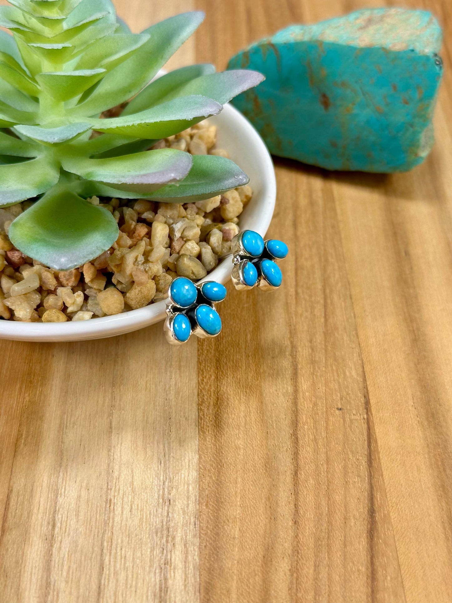 Kingman Turquoise Fan Sterling Silver Earrings