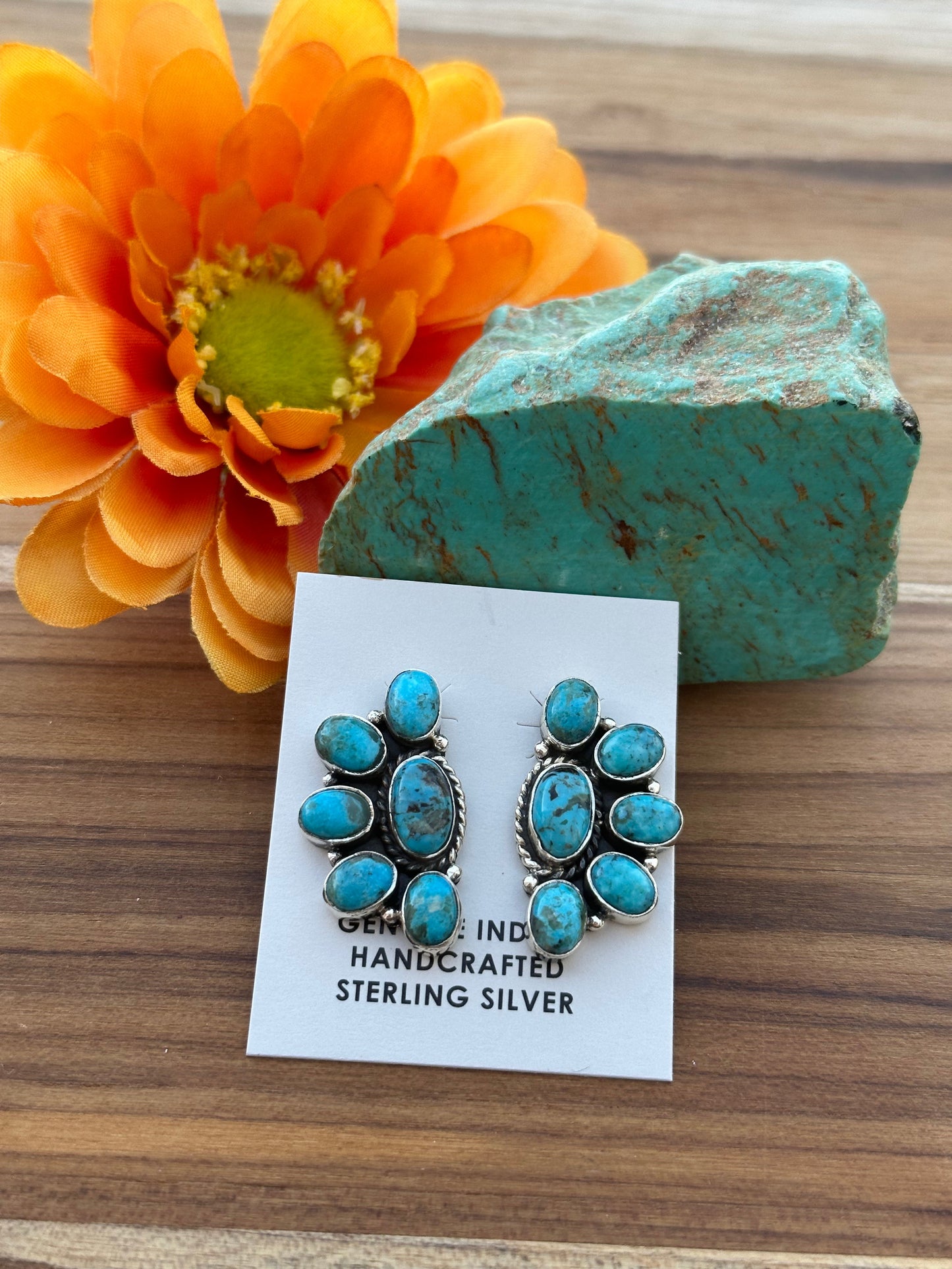 Kingman Turquoise Half Cluster Studs