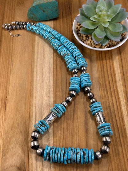 Kingman Turquoise Disc & Sterling Pearl Necklace