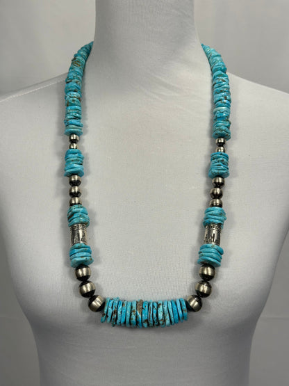 Kingman Turquoise Disc & Sterling Pearl Necklace