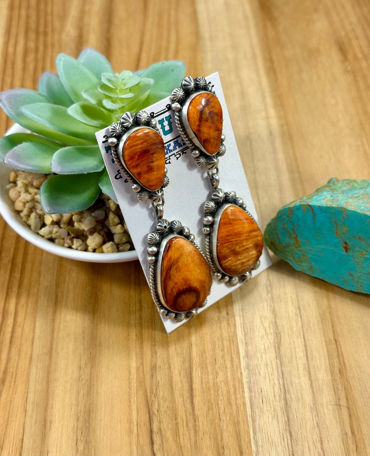 Orange Spiny Oyster Sterling Silver Lariat Necklace Set