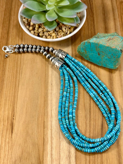 Kingman Turquoise Bead & Sterling Pearl Necklace