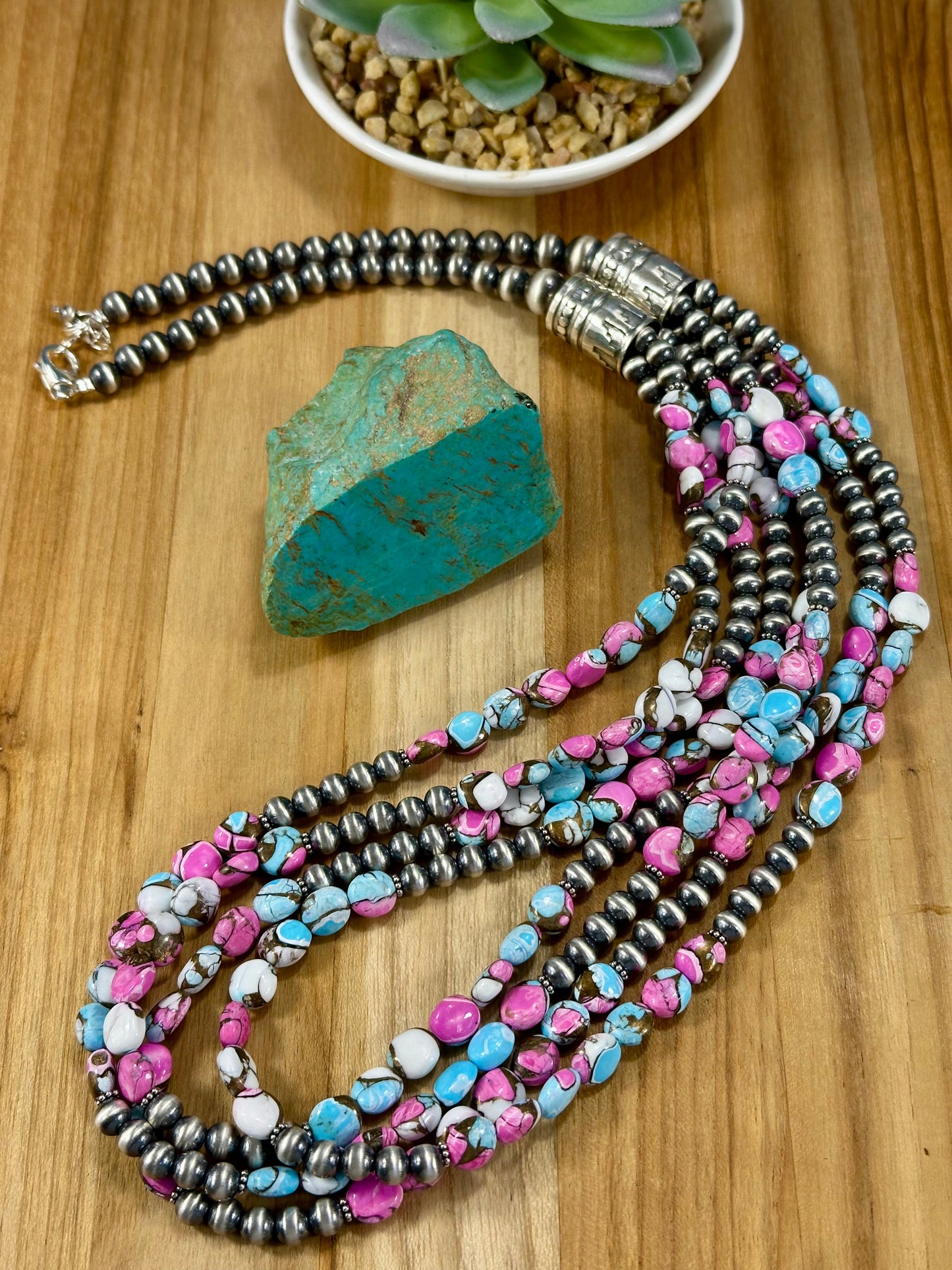 Sterling Pearl & Cotton Candy Bead Necklace