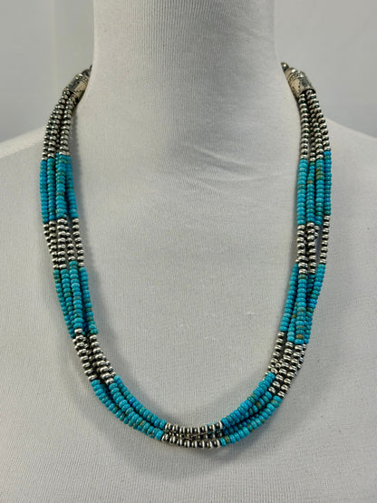 Kingman Turquoise 5 - Strand & Sterling Silver Necklace