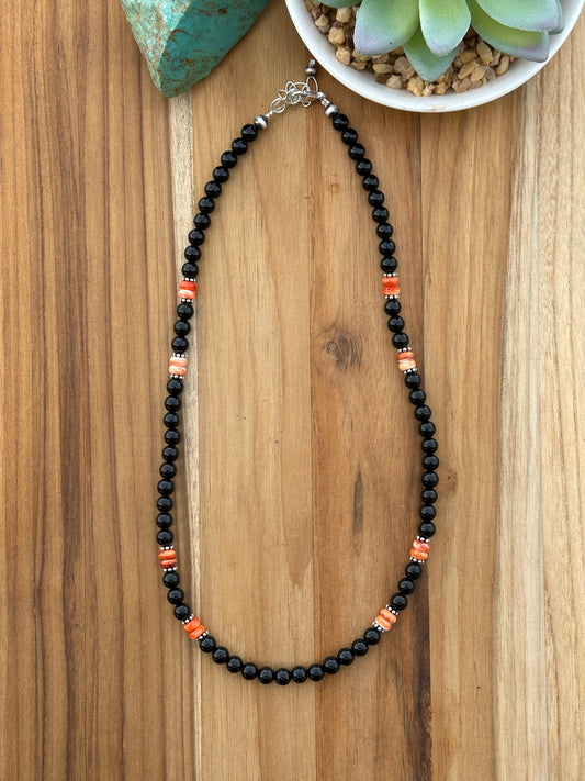 20" Black Onyx and Spiny Bead Necklace