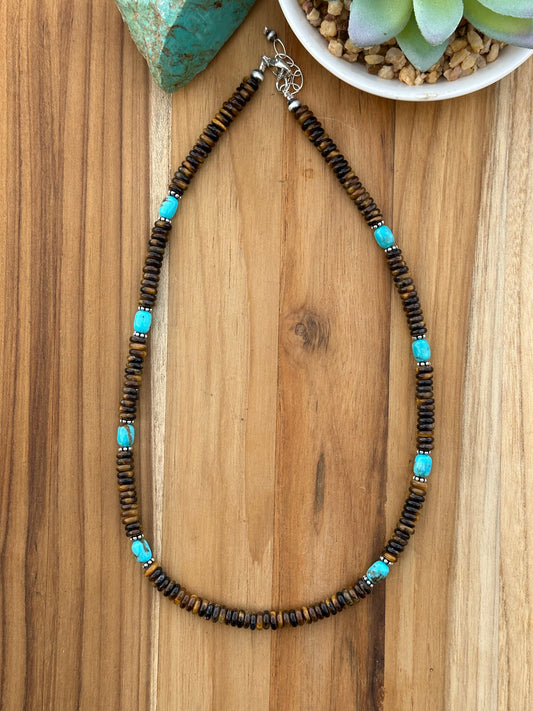 Tiger Eye and Kingman Bead Necklace