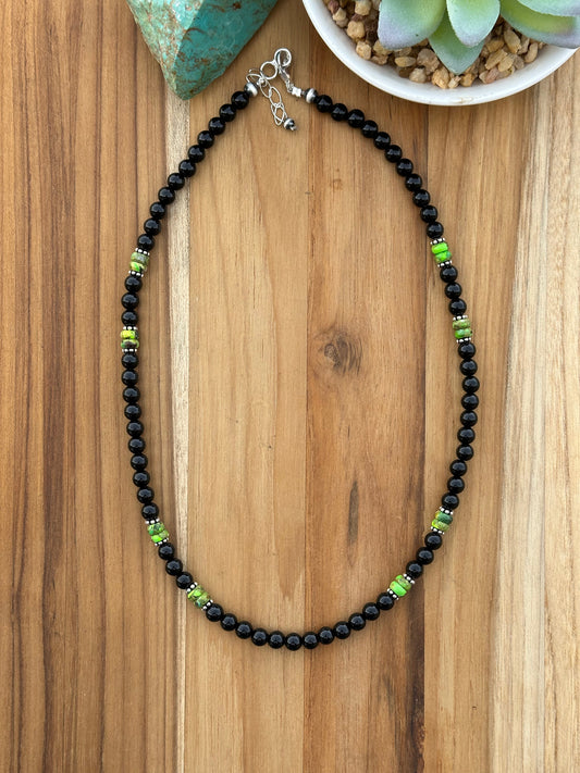 20" Black Onyx and Gaspeite Bead Necklace