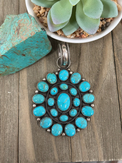 Kingman Turquoise Cluster Sterling Silver Pendant