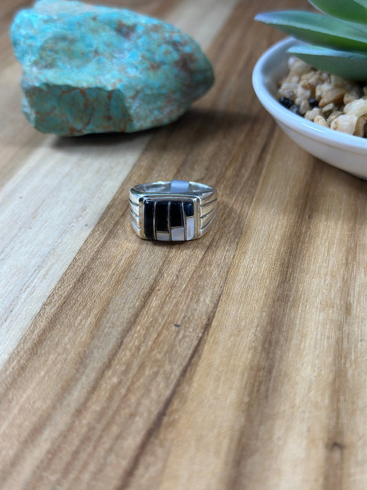Men's Black Onyx and Mother of Pearl Inlay Ring
