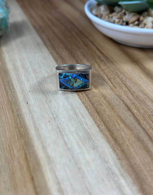 Men's Opal and Kingman Turquoise Inlay Ring