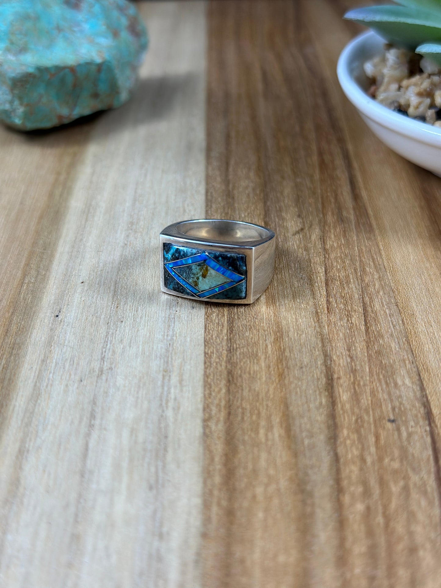 Men's Opal and Kingman Turquoise Inlay Ring