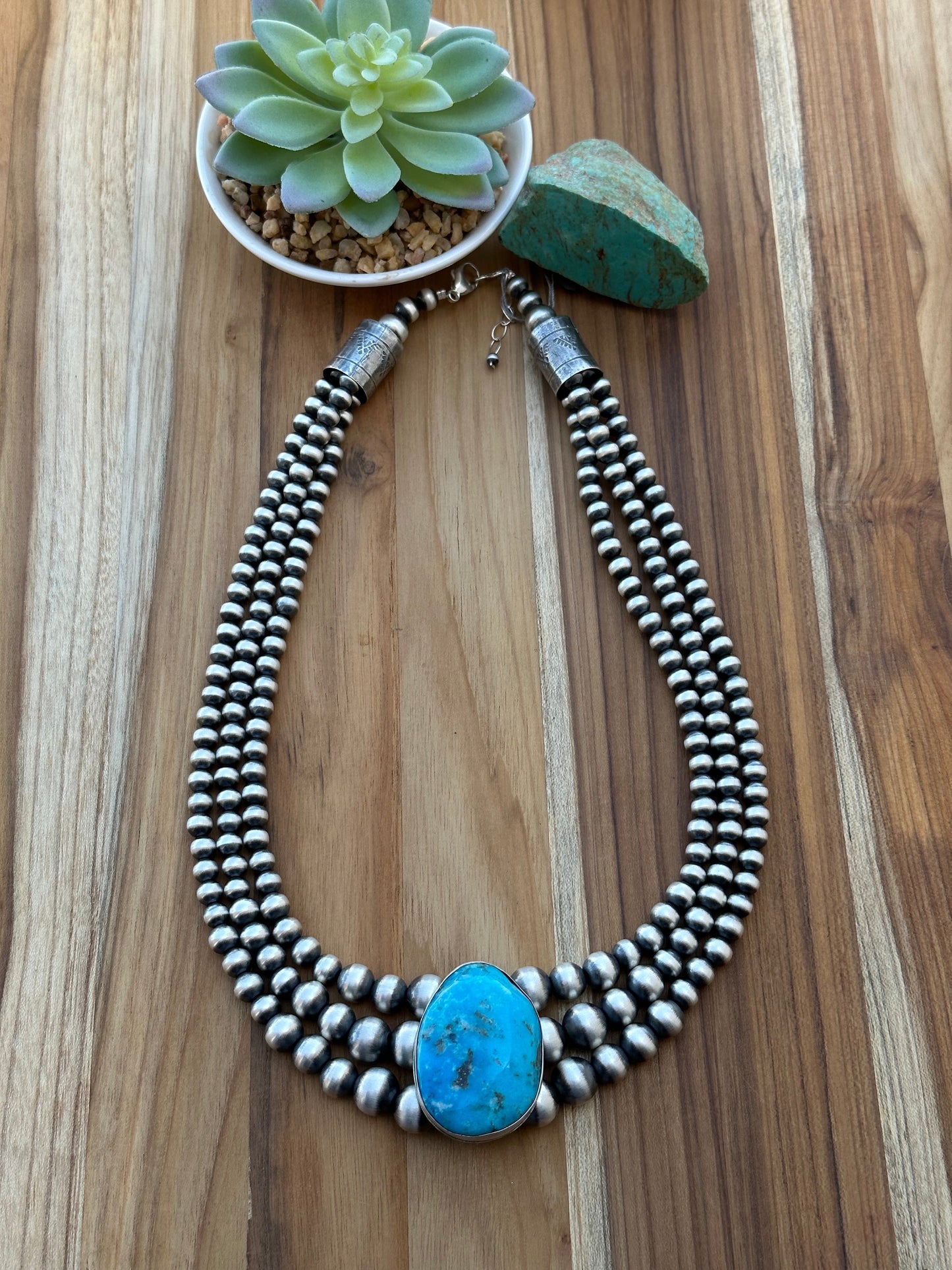 Turquoise and 3 Strand Pearl Necklace