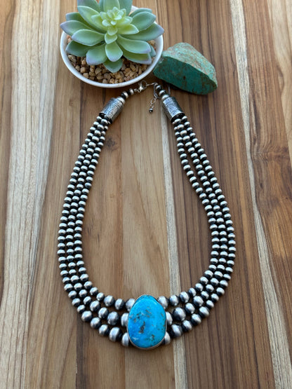 Turquoise and 3 Strand Pearl Necklace