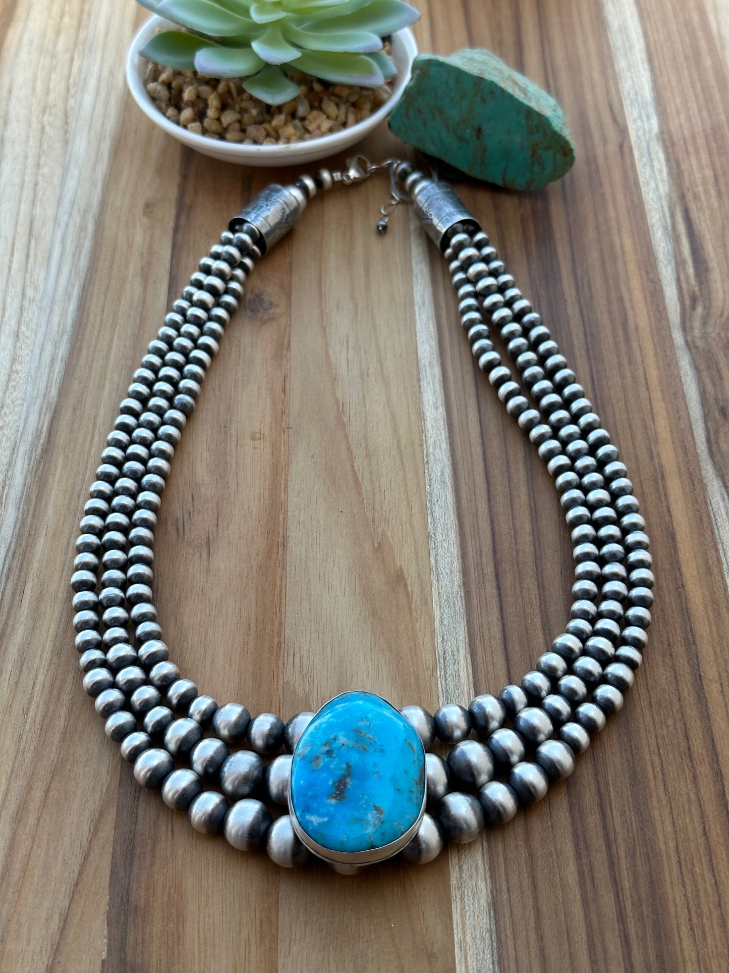 Turquoise and 3 Strand Pearl Necklace
