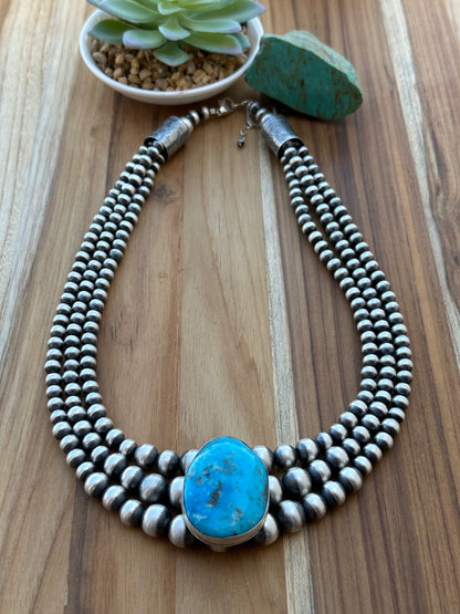Turquoise and 3 Strand Pearl Necklace