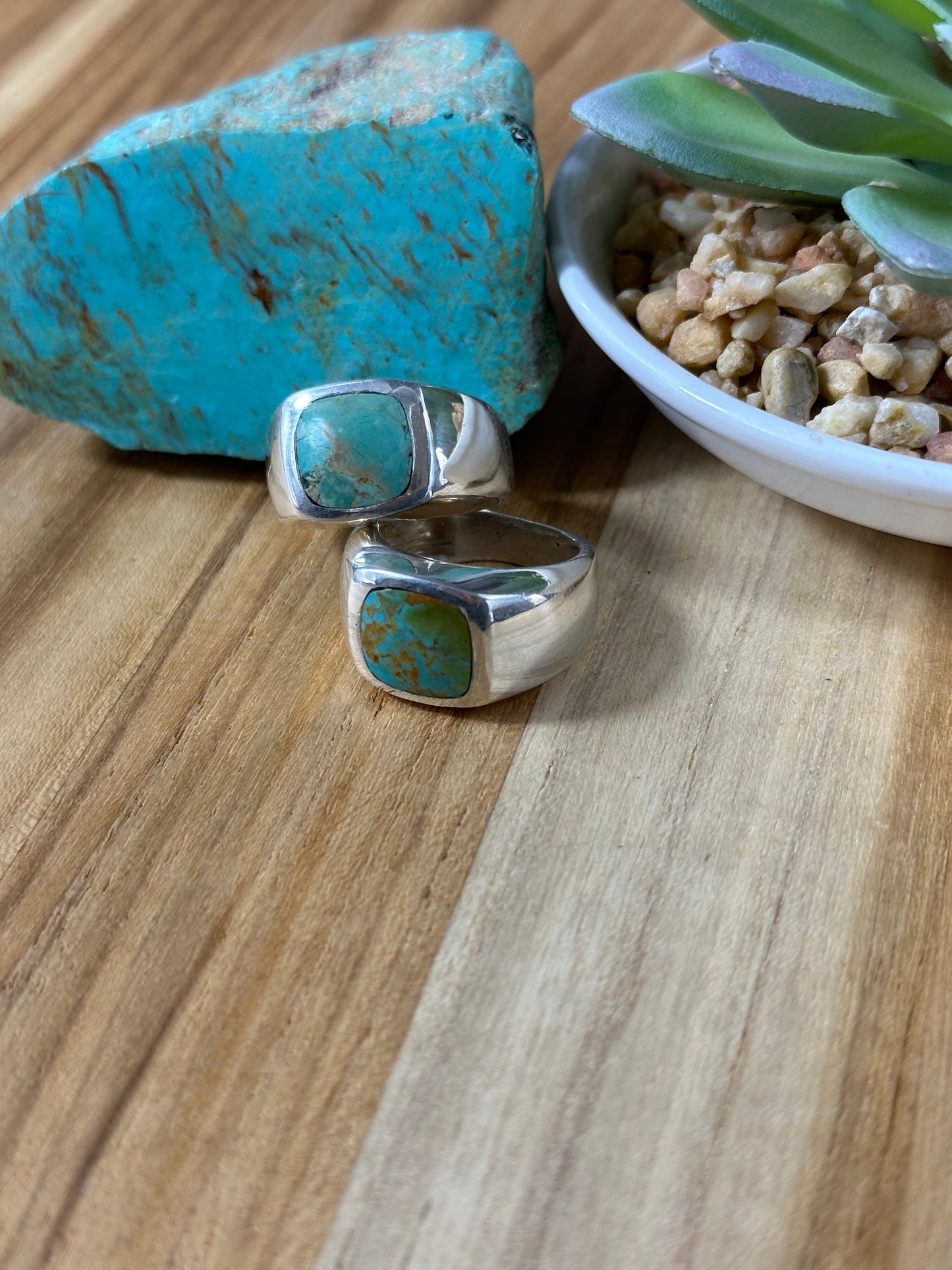 Signet Kingman Turquoise Inlay Rings