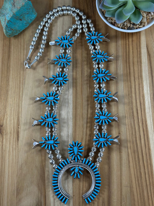 Kingman Turquoise Nedle Squash Necklace