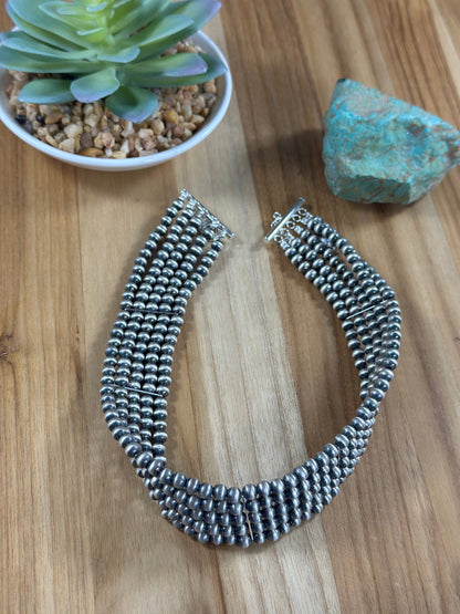 5 Strand "Navajo Style" Sterling Pearl Necklace