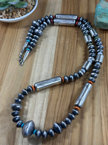 Multi Color Stones and  Navajo Pearl Necklace + Earrings