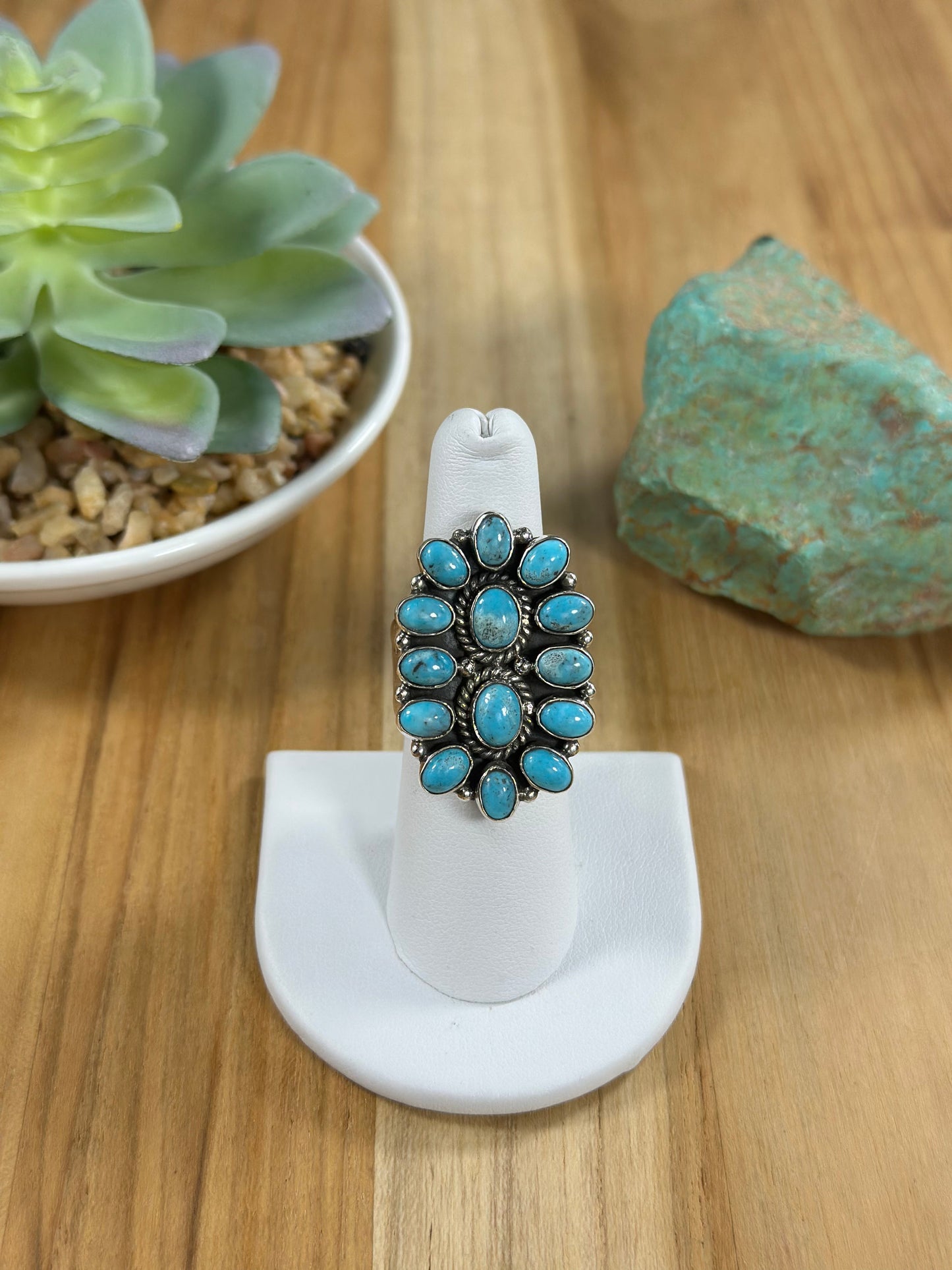Kingman Turquoise Cluster Sterling Silver Ring