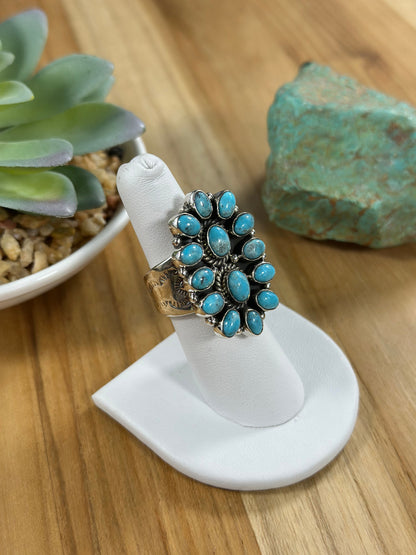 Kingman Turquoise Cluster Sterling Silver Ring