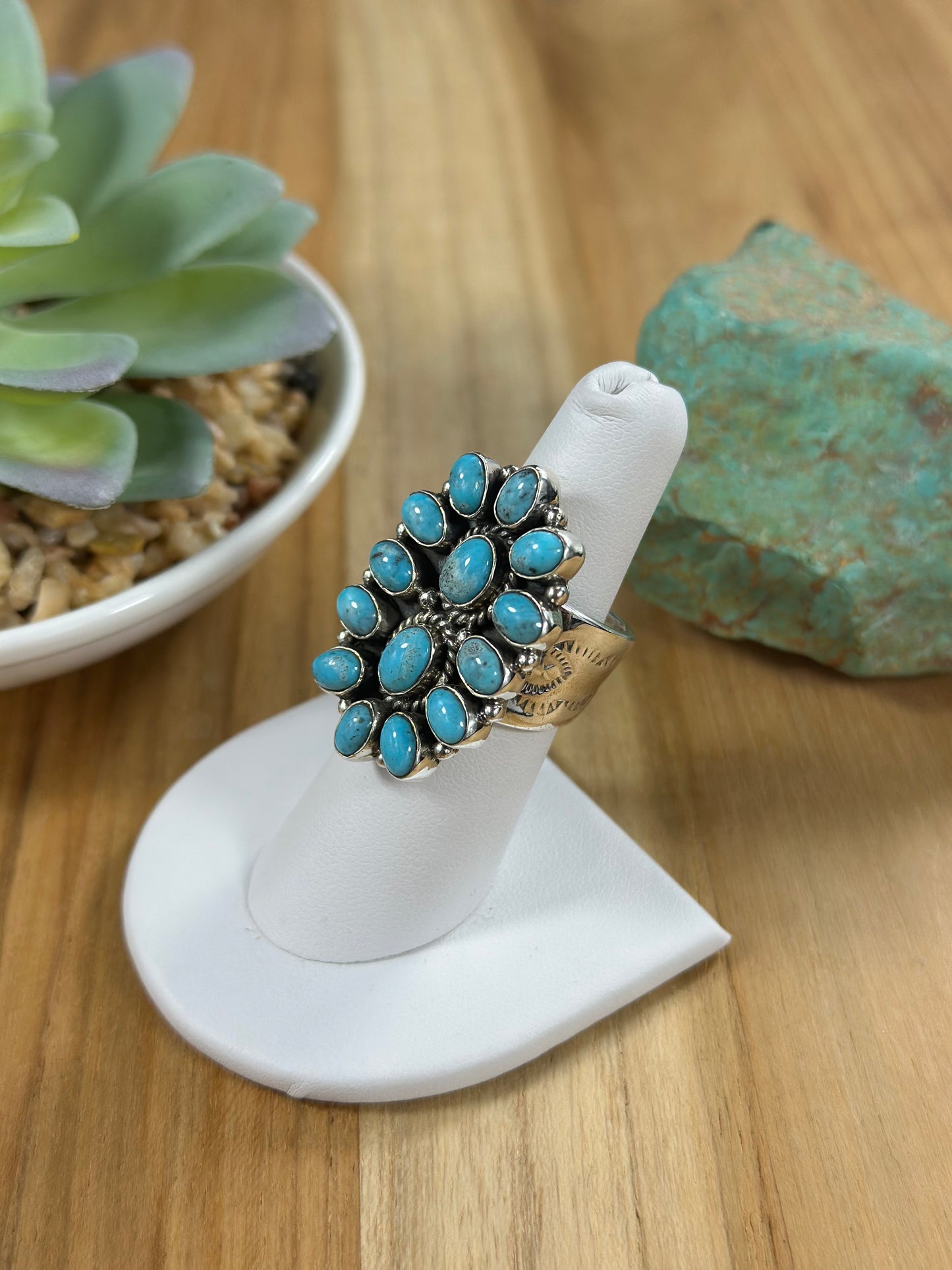 Kingman Turquoise Cluster Sterling Silver Ring