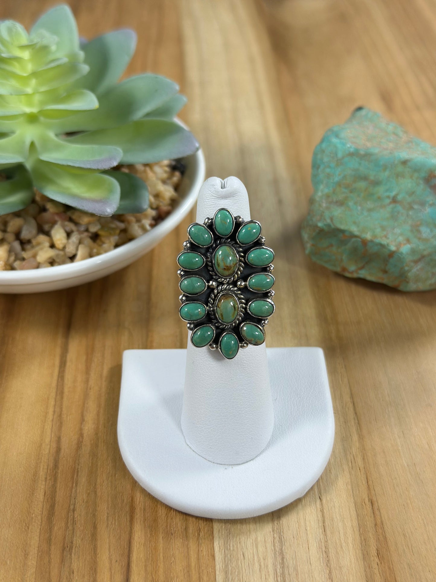 Kingman Turquoise Cluster Sterling Silver Ring