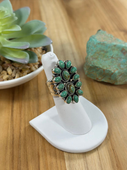 Kingman Turquoise Cluster Sterling Silver Ring